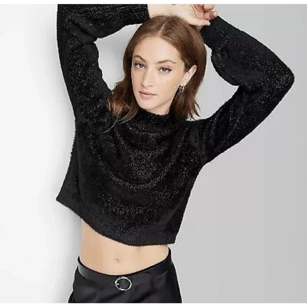 Wild Fable Mock Neck Sweater size XXS Black Sparkle - NEW